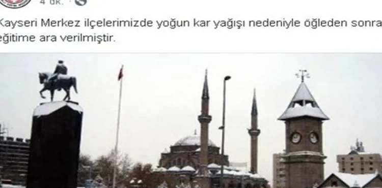 Kayseri'de okullar öğleden sonra tatil edildi