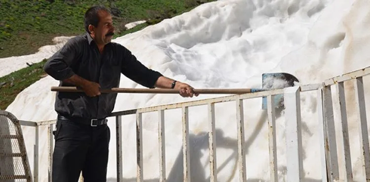 Dağlardan topladıkları karları ilçede sattılar