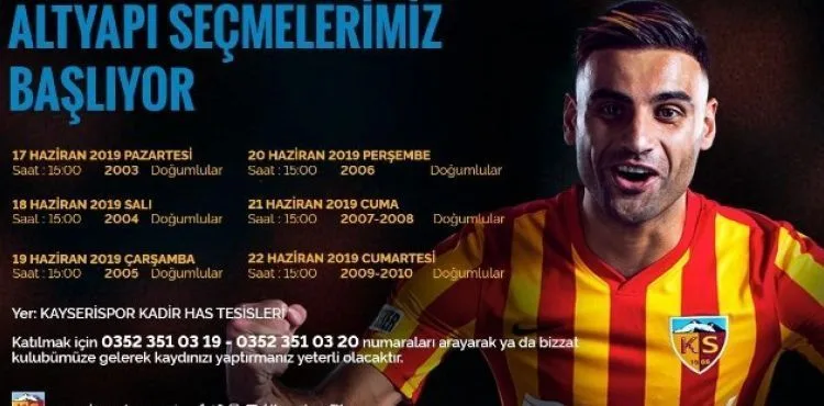 Kayserispor alt yapı seçmeleri başlıyor