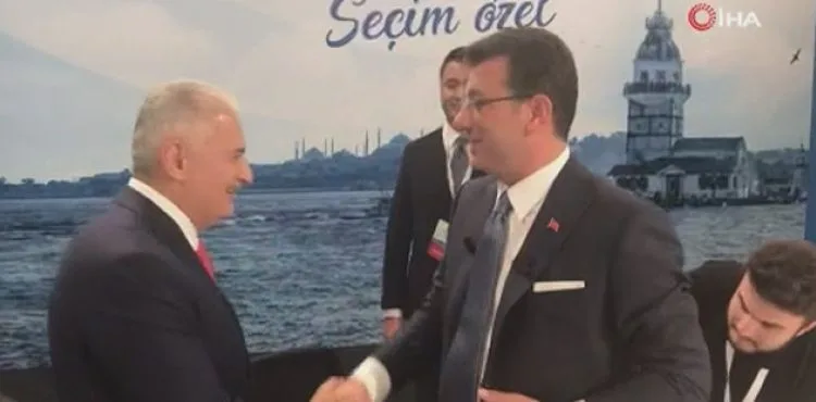 Binali Yıldırım ve Ekrem İmamoğlu'nun ortak yayın öncesi ilk karşılaşma anı