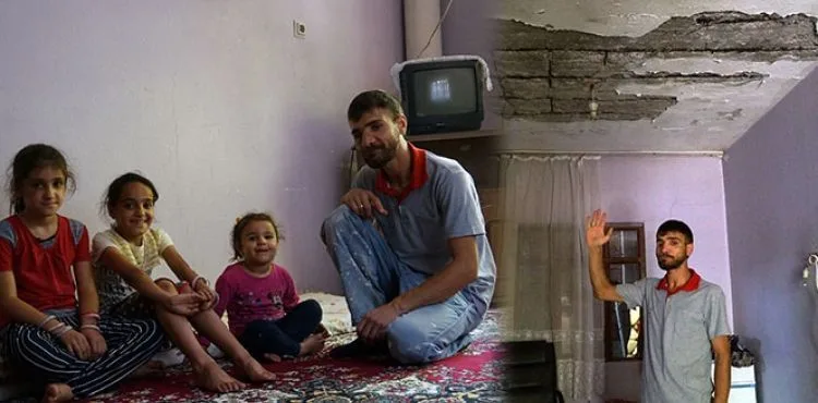 Yıkılma tehlikesi bulunan evde çocuklarıyla birlikte yaşama tutunmaya çalışıyor