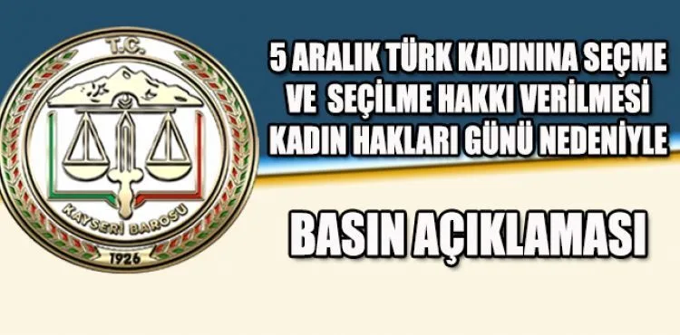 Kayseri Barosu Kadın Hakları mesajı
