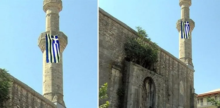 Dimetoka’daki tarihi caminin minaresine Yunan bayrağı astılar