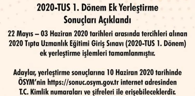TUS sonuçları açıklandı