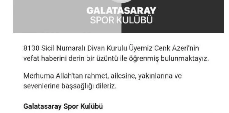 Galatasaray Divan Kurulu Üyesi Azeri, kurtarılamadı
