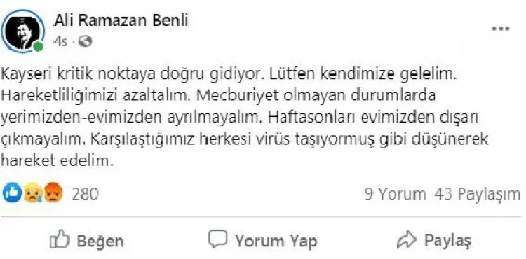 Kayseri İl Sağlık Müdürü Benli: Kayseri kritik noktaya doğru gidiyor
