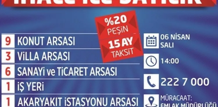 KOCASİNAN’DAN YÜZDE 20 PEŞİN, 15 AY TAKSİTLİ YATIRIM FIRSATI