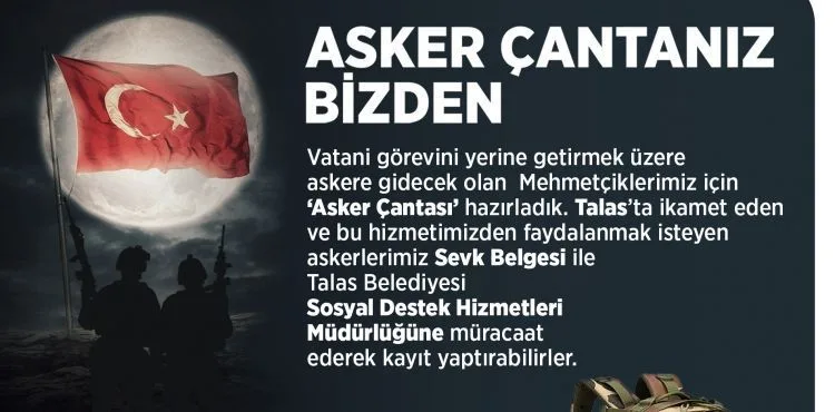 TALAS BELEDİYESİ’NDEN ASKERLERE ÇANTA
