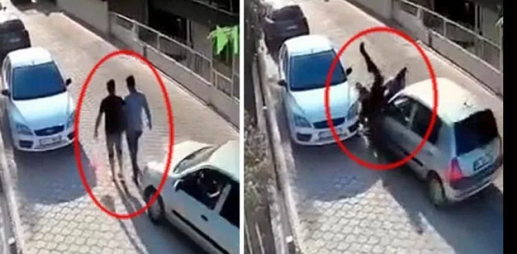 OTOMOBİLİN YAYALARA ÇARPTIĞI KAZA KAMERADA