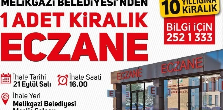1 ADET ECZANE İHALE İLE KİRAYA VERİLECEK