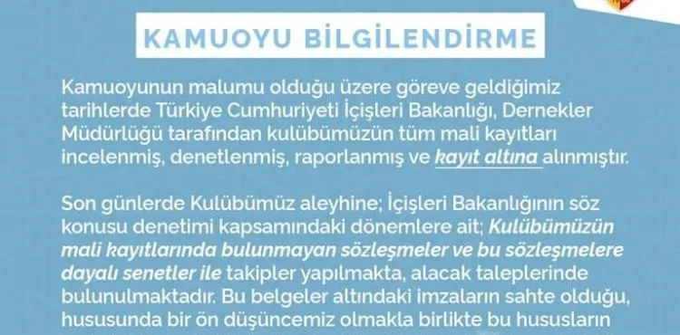 Kayserispor Kulübü'nden sahte senet uyarısı