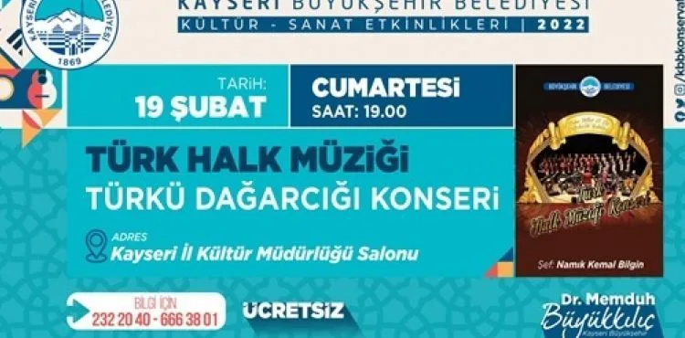BÜYÜKŞEHİR “TÜRKÜ DAĞARCIĞI” KONSERİ DÜZENLEYECEK
