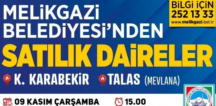 MELİKGAZİ BELEDİYESİ'NİN 17 ADET DAİRESİ İHALE İLE SATILACAK