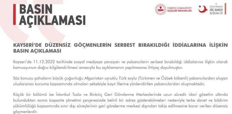 Göç İdaresi’nden, kaçak göçmenlerin Kayseri’ye bırakıldı iddiasıyla ilgili açıklama