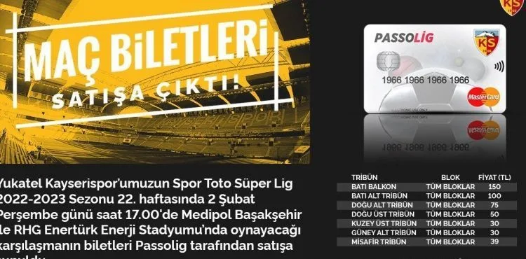 Kayserispor – Başakşehir maçının biletleri satışa çıktı