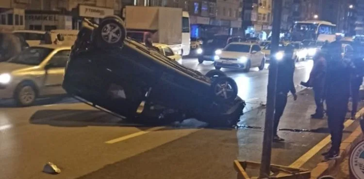 Takla atan araçta 2 kişi hafif yaralı