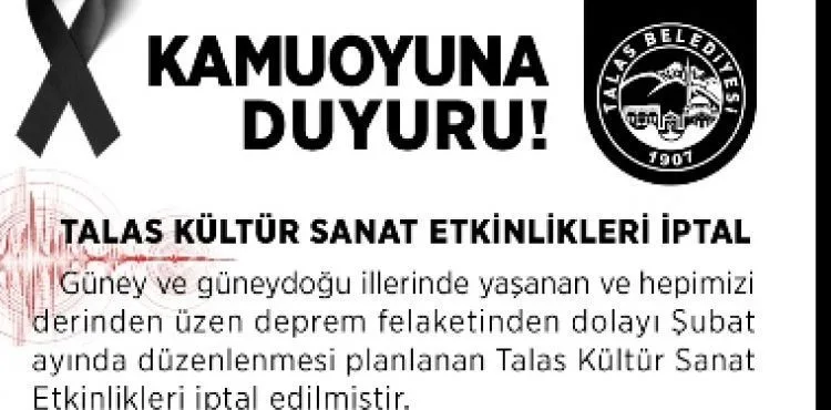 TALAS KÜLTÜR SANAT ETKİNLİKLERİ İPTAL