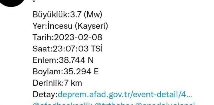 İncesu’da deprem: 3.7