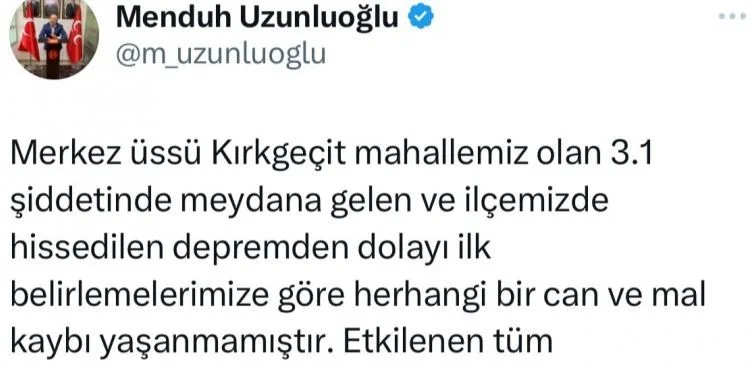 Pınarbaşı'nda yaşanan depremde can ve mal kaybı yok