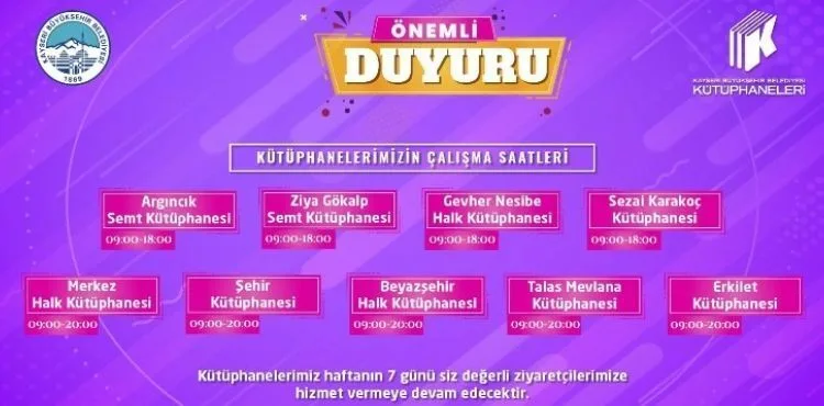 BÜYÜKŞEHİR KÜTÜPHANELERİ’NDE YENİ SAAT DÜZENLEMESİ