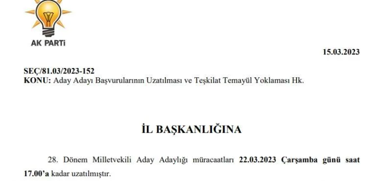 AK Parti'de aday adaylık başvuru süresi uzatıldı