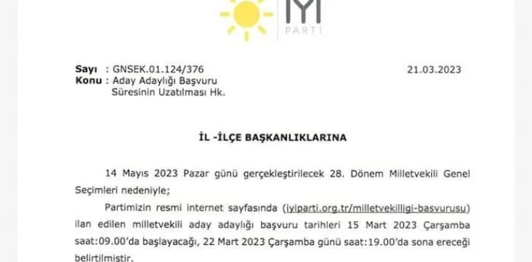 İYİ Parti'de aday adaylığı başvuru süresi uzatıldı