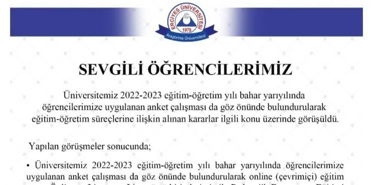 ERÜ’den, ‘hibrit eğitim’ açıklaması