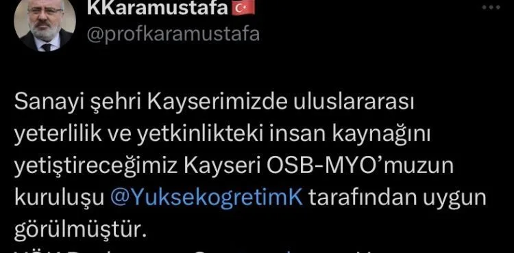 Kayseri’de OSB Meslek Yüksek Okulu kurulmasına YÖK’ten onay
