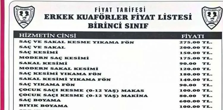 Kuaför ve berber tarifleri zamlandı