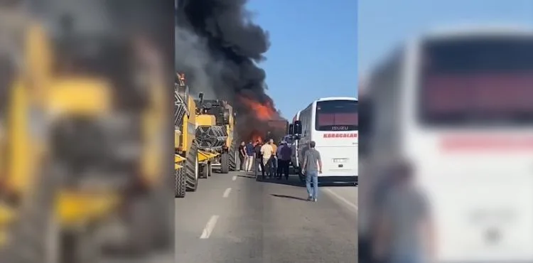 TIR yangınına müdahale sürüyor