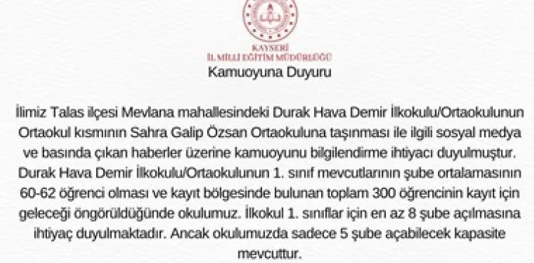 İl Milli Eğitim Müdürlüğü’nden öğrencilerin başka okulla nakledilmesi olayı hakkında açıklama