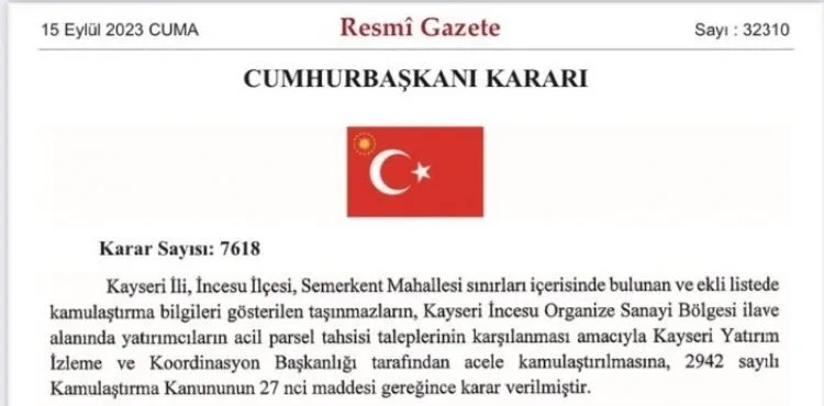 İncesu OSB’de yeni yatırım alanları