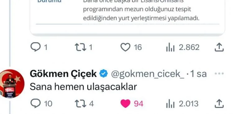 Vali Çiçek, yüksek lisans öğrencisinin yurt talebine kayıtsız kalmadı