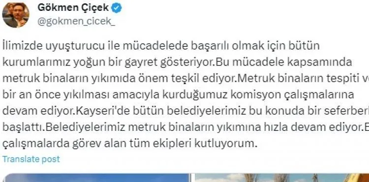 Vali Çiçek, “Uyuşturucu ile mücadelede metruk binaların yıkımı da önem teşkil ediyor”