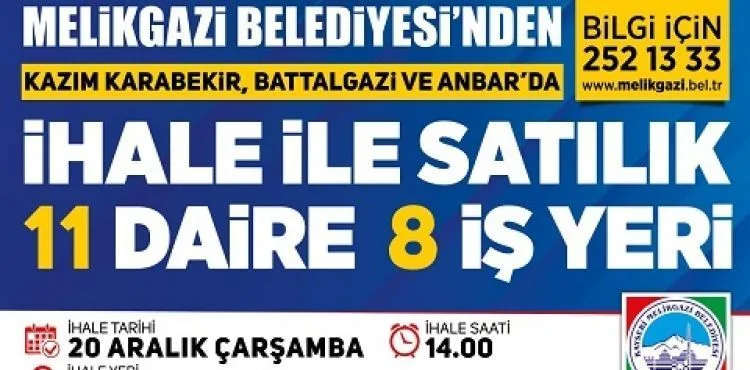 MELİKGAZİ BELEDİYESİ'NDEN EV VE İŞYERİ ALMAK İSTEYENLERE BÜYÜK YATIRIM FIRSATI