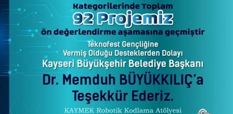 KAYMEK’İN ‘TEKNOFEST’ GENÇLİĞİ, 92 PROJE İLE ÖN DEĞERLENDİRME AŞAMASINA GEÇTİ