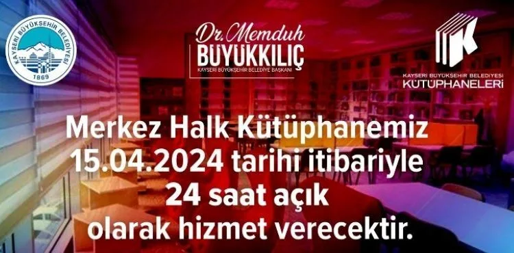 BÜYÜKŞEHİR’İN MERKEZ HALK KÜTÜPHANESİ 7/24 KÜTÜPHANE OLDU