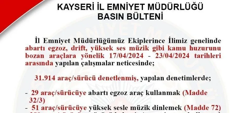 1 haftada 20 araç trafikten men edildi
