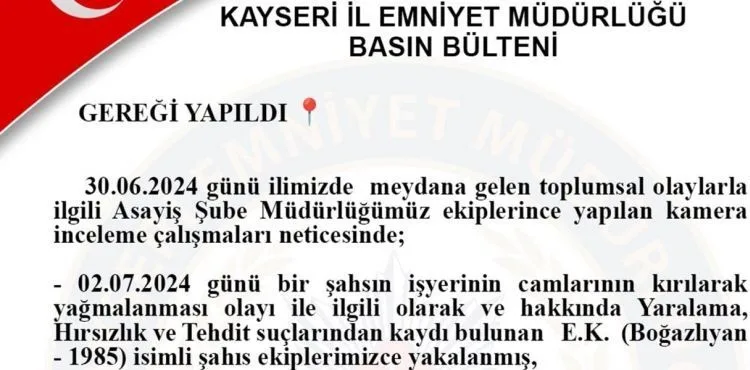 İşyeri yağmalayan ve hakkında aranma kaydı bulunan kişi tutuklandı