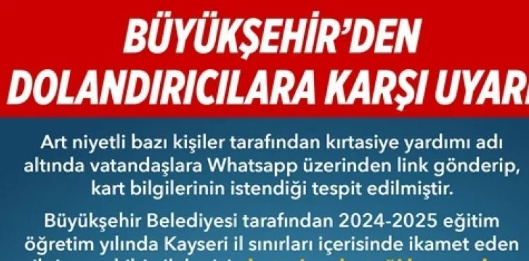 BÜYÜKŞEHİR’DEN “DOLANDIRICILIK” UYARISI