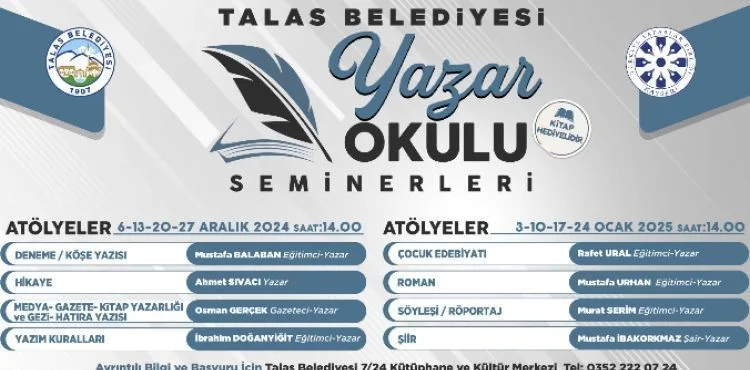 TALAS'TA YAZAR OKULU SEMİNERLERİ BAŞLIYOR