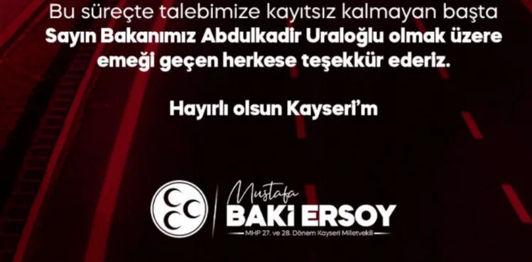 MHP KAYSERİ MİLLETVEKİLİ BAKİ ERSOY’UN SOSYAL MEDYA PAYLAŞIMI