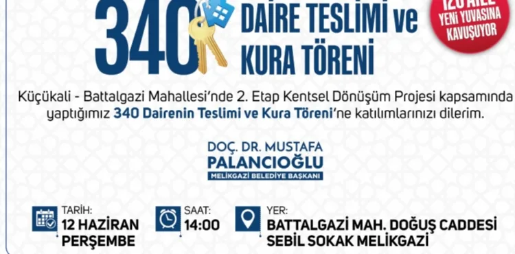 MELİKGAZİ BELEDİYESİ 340 DAİRENİN TESLİMİ VE KURA TÖRENİNİ GERÇEKLEŞTİRECEK