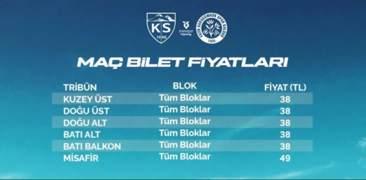 Kayserispor'da Fatih Karagümrük maçının bilet fiyatları belli oldu