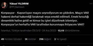 Samsunspor Bakan Yldrm'dan Kayserisporun golnn iptaline tepki
