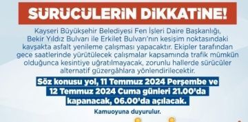 YOL YAPIM ALIMALARI YAPAN BYKEHRDEN ARA SRCLERNE UYARI