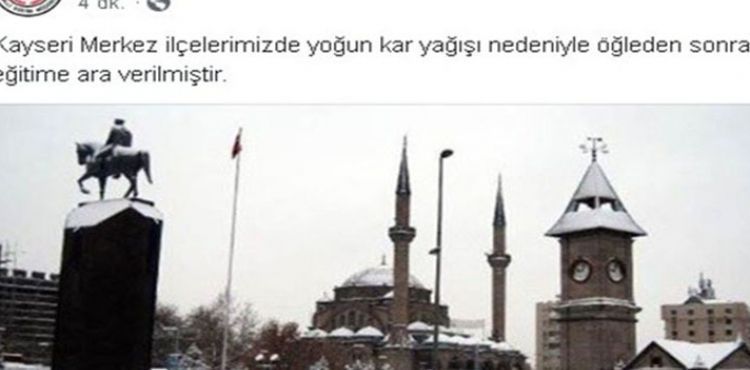 Kayseri'de okullar öğleden sonra tatil edildi