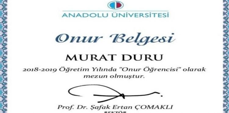 Kaymakam Duru 2. Üniversiteyi Onur Belgesi Alarak Bitirdi