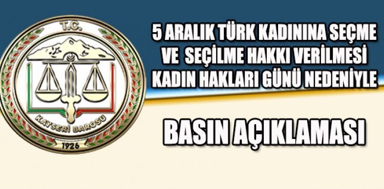 Kayseri Barosu Kadın Hakları mesajı