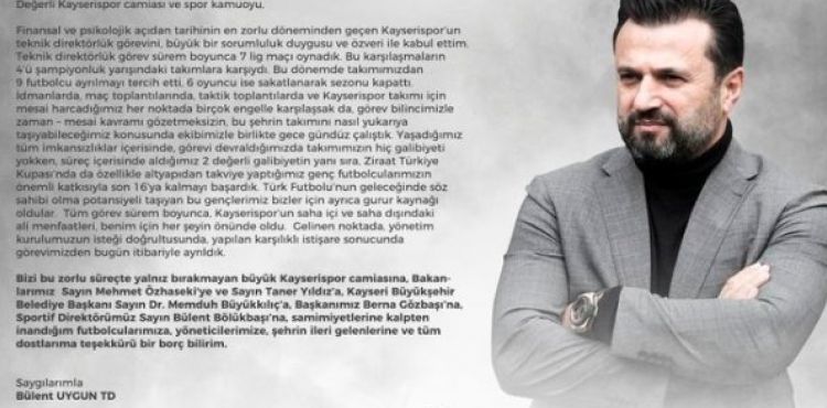 Uygun’dan veda mesajı